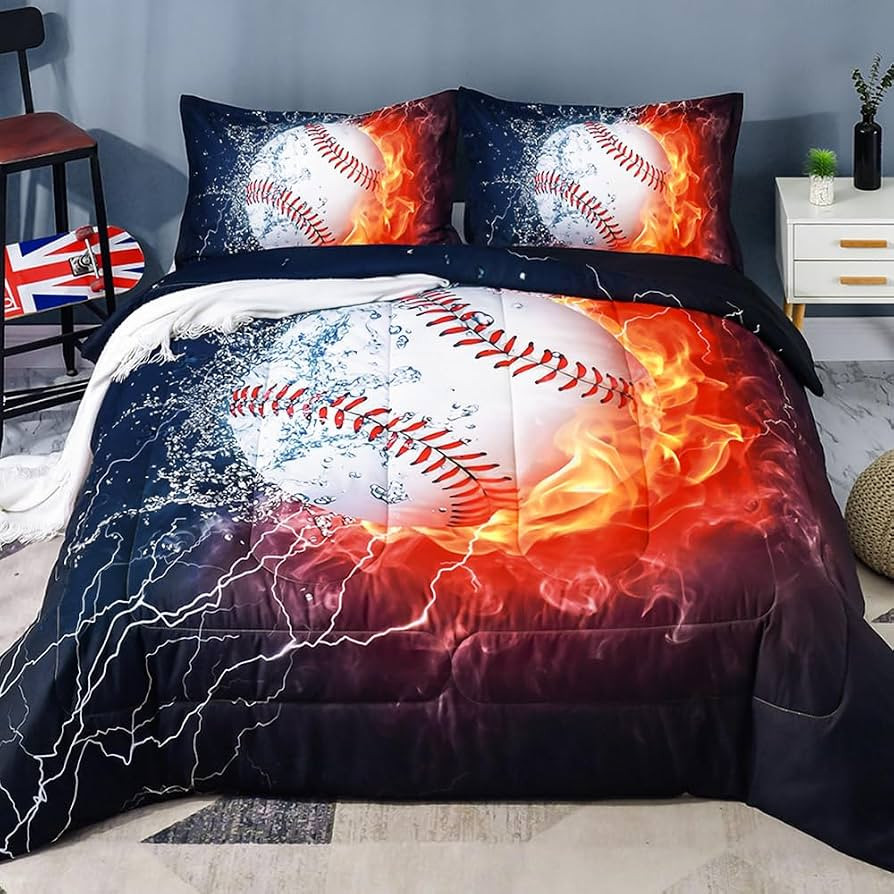 Andency 3D Baseball Comforter Twin(66x90 Inch), 2 Pieces(1 Baseball Comforter, 1 Pillowcase) Spor... | Amazon (US)