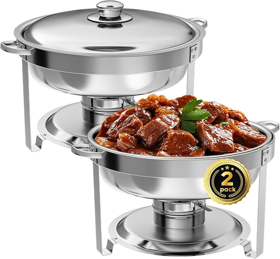 IMACONE Chafing Dish Buffet Set of 2 Pack, 5QT Round Stainless Steel Chafer for Catering, Upgrade... | Amazon (US)