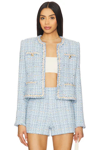 Betsy Buttoned Tweed Blazer in Sky Blue Multi | Revolve Clothing (Global)