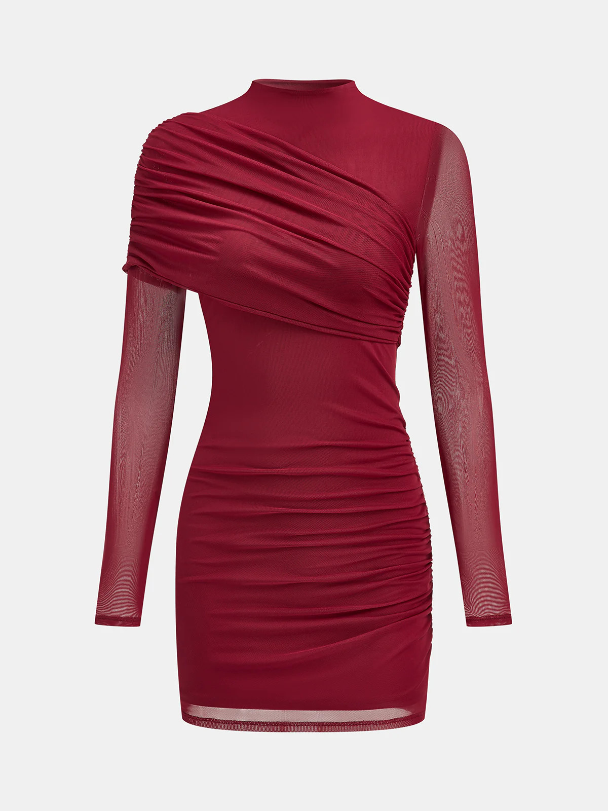 Semi-Sheer Mesh Ruched Mini Dress | Commense