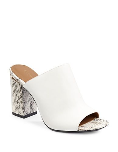 Calvin Klein Snakeskin-Embossed Leather Mules-WHITE-8 | The Bay (CA)