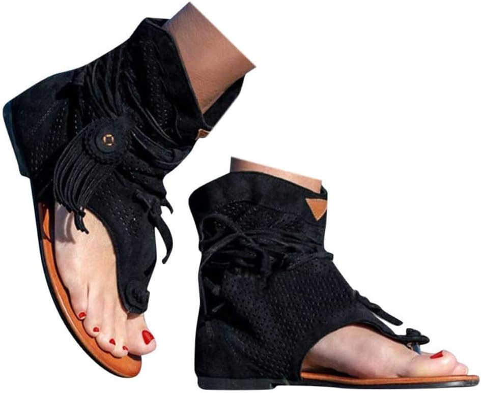 Tassel Sandals for Women - 2026 Bohemian Gladiator Fringe Casual Flip Flops Flat Clip Toe Ankle Boots Beach Sandals T-Strap Open-Toe Beach Sandals | Amazon (US)