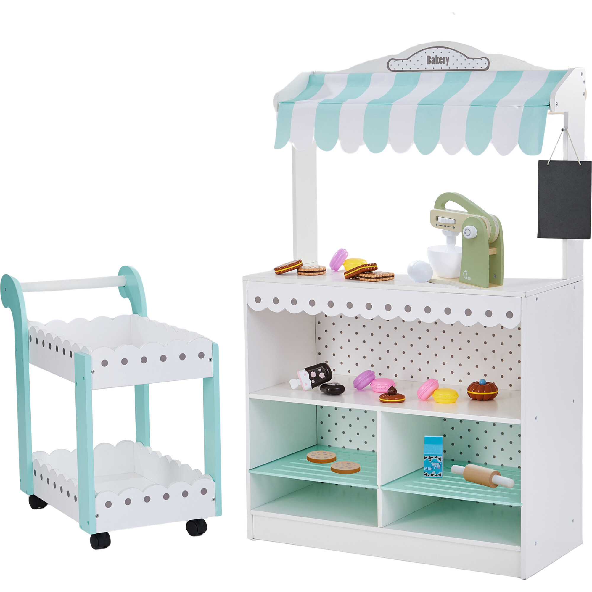 Bundle My Dream Bakery Stand, Pastry Cart & 10 pcs Wooden Mixer | Maisonette