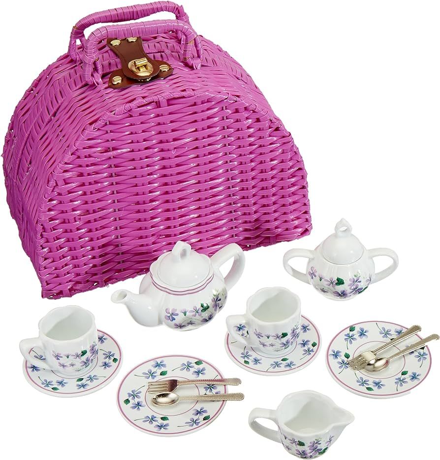 Delton Products Dollies Tea Set in Basket, Purple/Violet | Amazon (US)