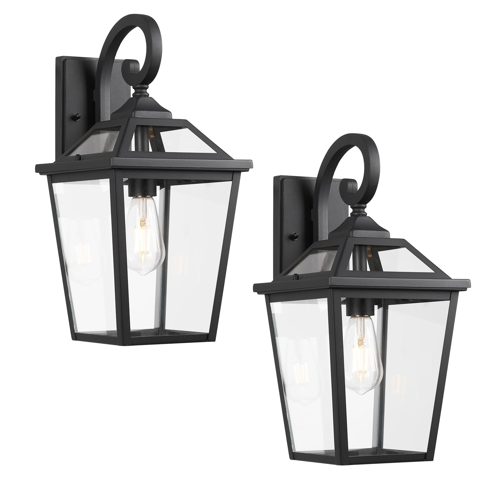 Outdoor Lanterns, Black Exterior Light Fixtures Mounted with Clear Glass, 18 Inch Tall Outdoor Wa... | Amazon (US)