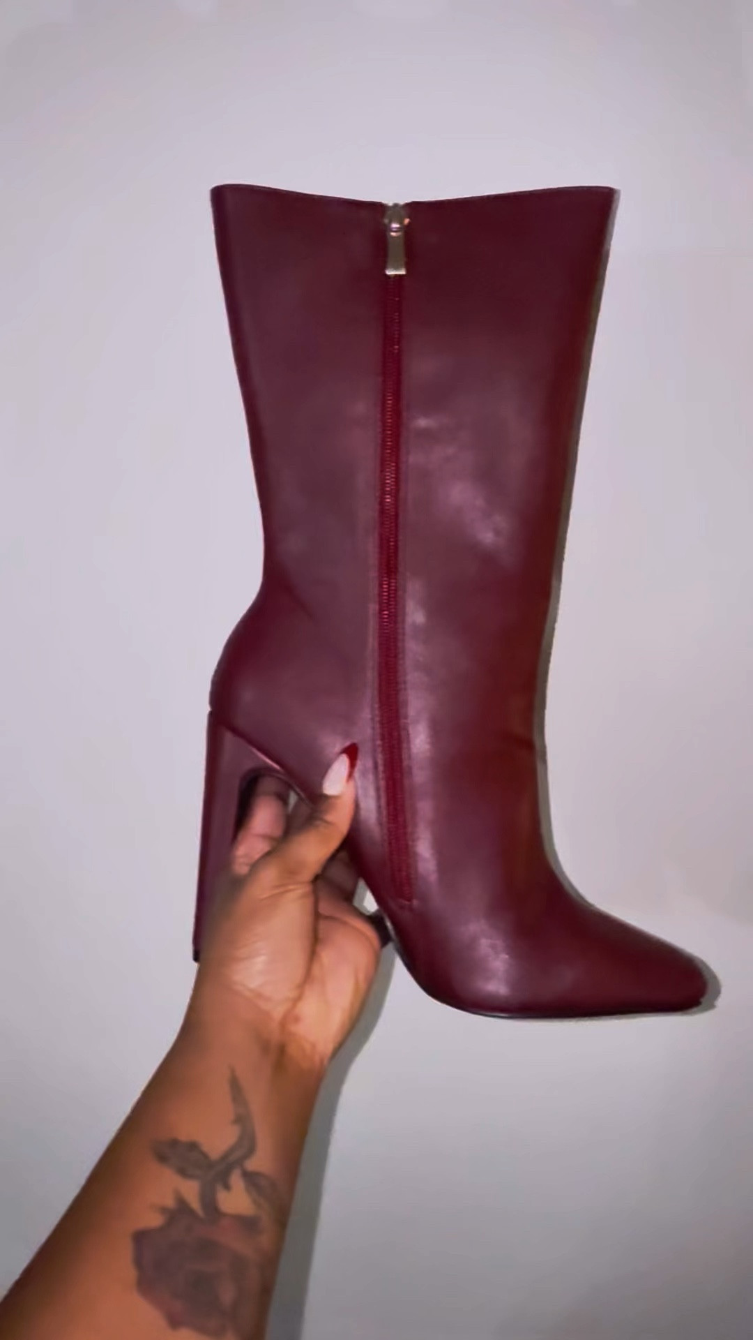 Stepping into style with my new dark cherry boots from Boohoo! 🍒✨ #ChicInCherry