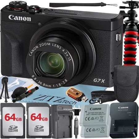 Canon PowerShot G7 X Mark III Digital Camera (Black) with 2 Pieces 64GB Memory Card + Case + Tripod + ZeeTech Professional Bundle (International Version) | Walmart (US)