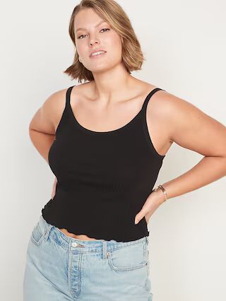 Fitted Cropped Lettuce-Edge Rib-Knit Tank Top for Women | Old Navy (US)