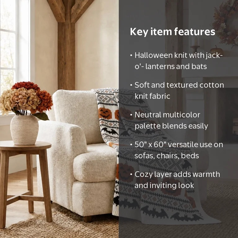 My Texas House Halloween Pumpkins and Bats Cotton Knit Throw, Multicolor, 50" x 60" | Walmart (US)