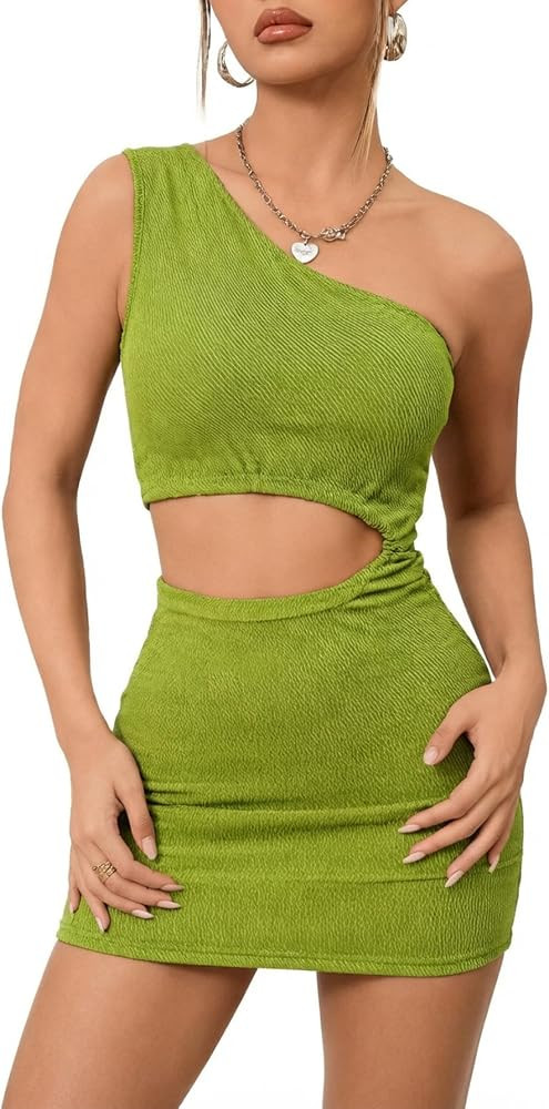 SHENHE Women's One Shoulder Mini Dress Cut Out Sleeveless Bodycon Vacation Beach Mini Dress | Amazon (US)