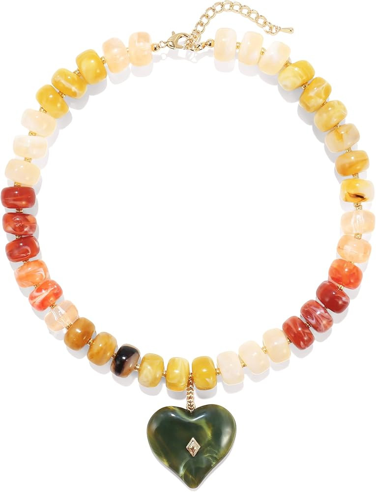 Elegance 11 designs Chunky Heart Necklace for Women, Colorful Acrylic Beaded Statement Puff Heart... | Amazon (US)
