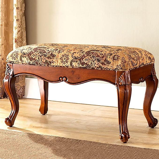 Victorian Style Sofa Bench Seat,Retro Living Room Bench Solid Wood Carved Frame,Cotton Linen Upho... | Amazon (US)