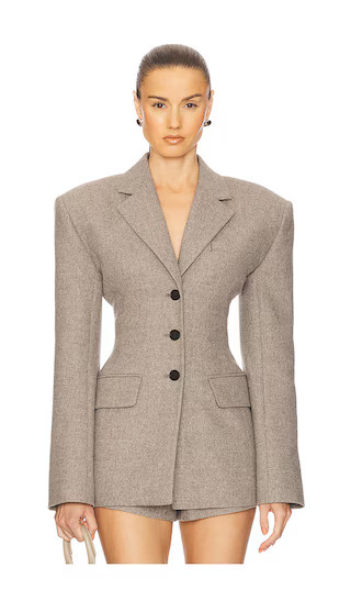 The Tweed S Curve Blazer in Taupe Melange | Revolve Clothing (Global)