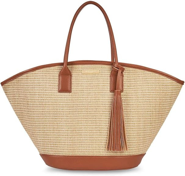 Katie Loxton Maya Tassel Womens Large Woven Straw Top Handle Tote Beach Bag Light Brown | Amazon (US)