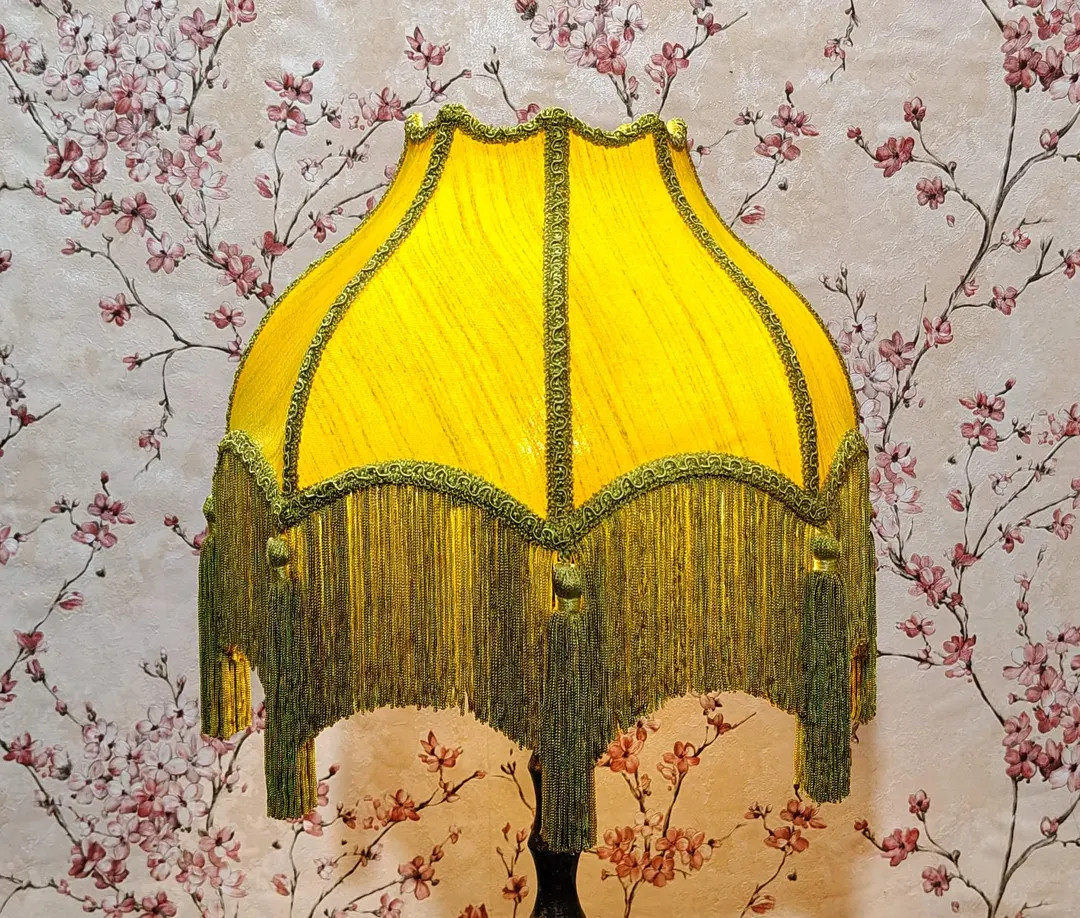 Handmade Olive Silk Rayon Lampshade: Scallop Dome With Fringe & Tassels - Etsy | Etsy (US)