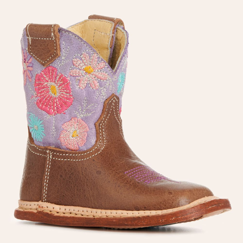 Roper Toddler Girls' Flower Girl Brown & Purple Floral Embroidered Wide Square Toe Cowboy Boots | Cavender's