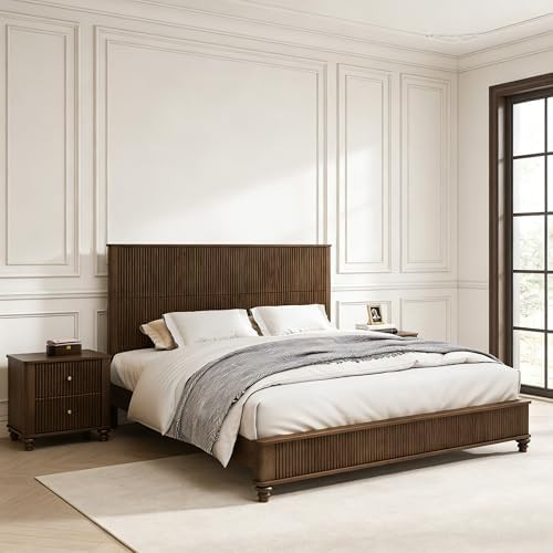 King Solid Wood Platform Bed Frame with Headboard, No Box Spring Needed | Amazon (US)