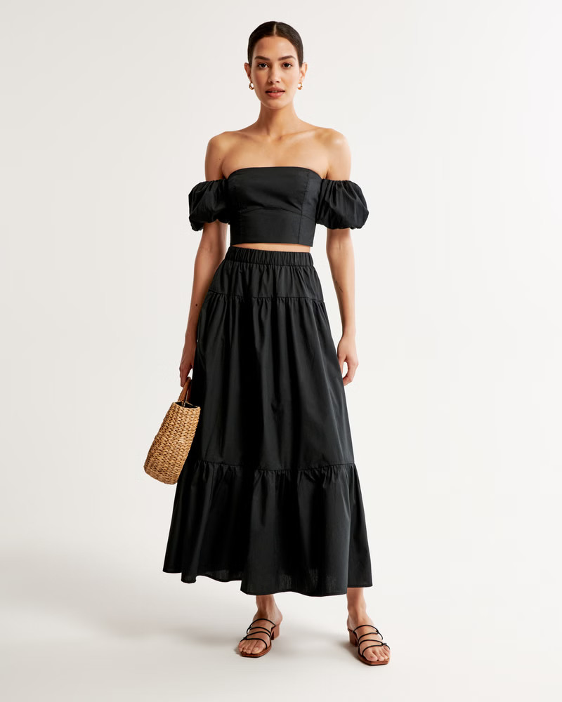 Poplin Tiered Maxi Skirt | Abercrombie & Fitch (US)