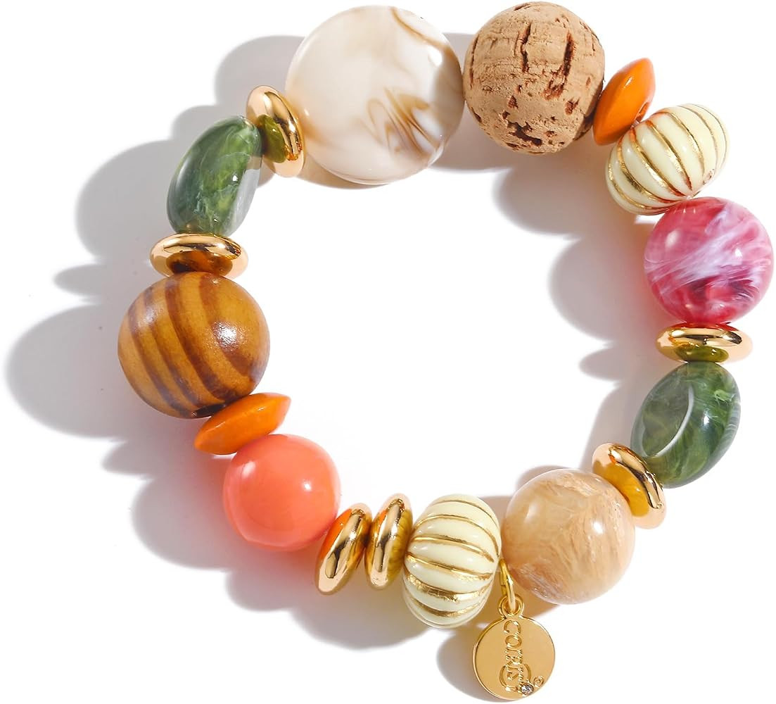Coiris Multi Beaded Statement Bracelet Wooden Acrylic Beads Stretch Chunky Beads Bracelet for Wom... | Amazon (US)