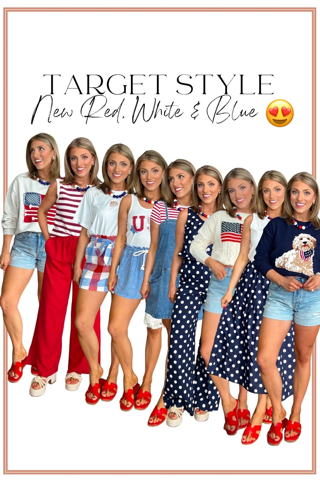 Target’s red, white & blue game this year is SO good 🇺🇸😍 From patriotic graphic tees and comfy matching sets to polka dots, denim, sweaters, and the cutest Americana accessories… I wanted every single piece! These new Target fashion finds are giving elevated patriotic style without breaking the bank, and so many of these pieces can be worn all summer long — not just for Memorial Day or the 4th of July. ❤️🤍💙

I’m especially obsessed with all the fun details this year… rope accents, vintage-inspired graphics, easy pull-on shorts, breezy dresses, and the cutest red sandals that instantly make every outfit pop. Perfect for summer vacations, backyard cookouts, lake days, fireworks, or just everyday casual outfits with a festive touch!

Which look is your favorite?! ✨

#TargetStyle #TargetFinds #TargetFashion #TargetHaul #AmericanaStyle #RedWhiteAndBlue #FourthOfJulyStyle #PatrioticStyle #SummerStyle #TargetNewArrivals #CasualSummerStyle #PatrioticOutfits #TargetOOTD #AffordableFashion #SummerOutfits #AmericanaFashion #TargetRun #EverydayStyle #TargetDoesItAgain #FashionFinds

#LTKootd #LTKSeasonal #LTKPetite