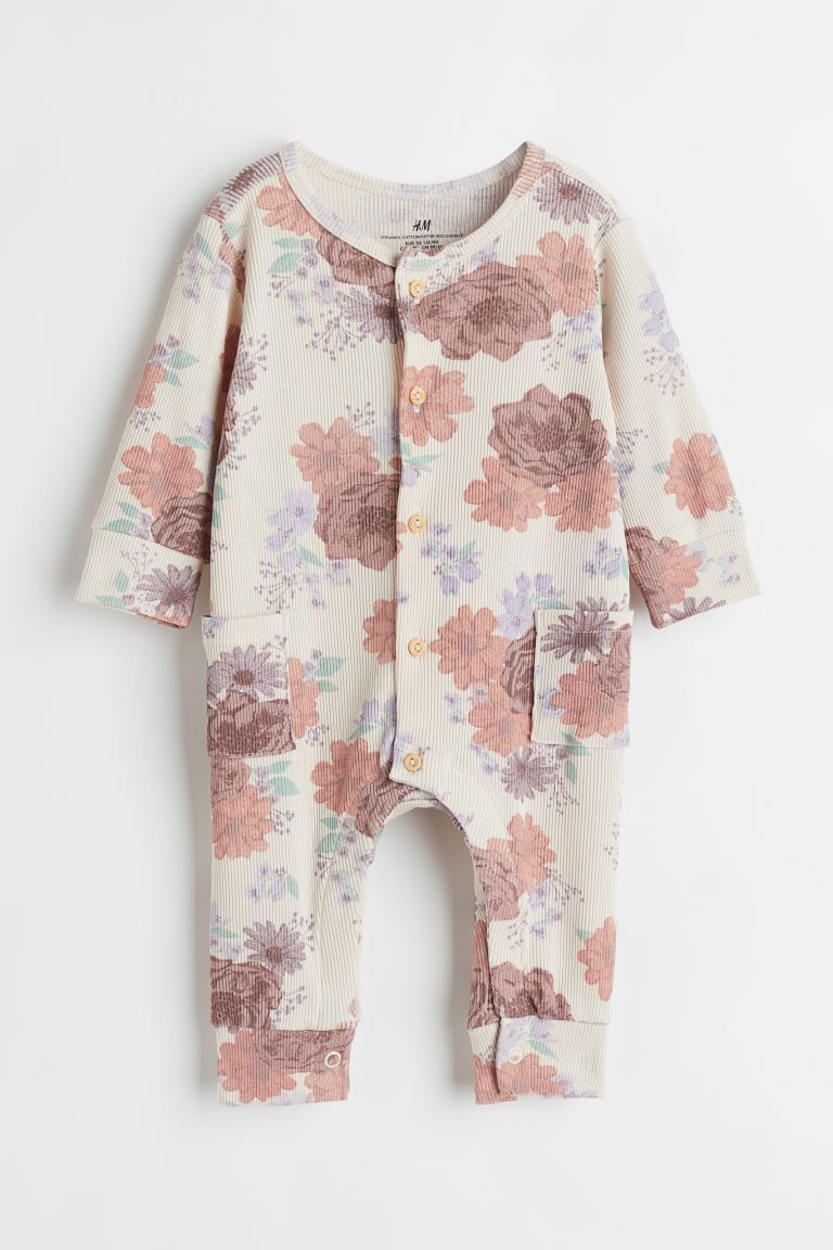 Conscious choice  New ArrivalJumpsuit in soft, ribbed cotton jersey with a printed pattern. Butto... | H&M (US)