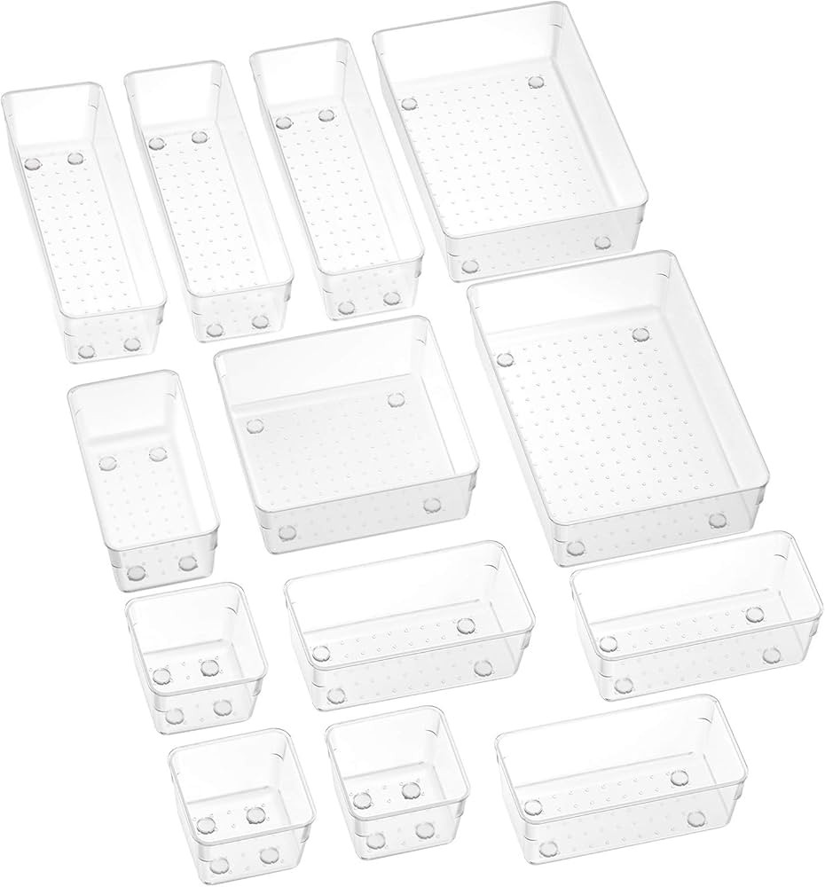 SMARTAKE 13-Piece Drawer Organizers with Non-Slip Silicone Pads, 5-Size Desk Drawer Organizer Tra... | Amazon (US)