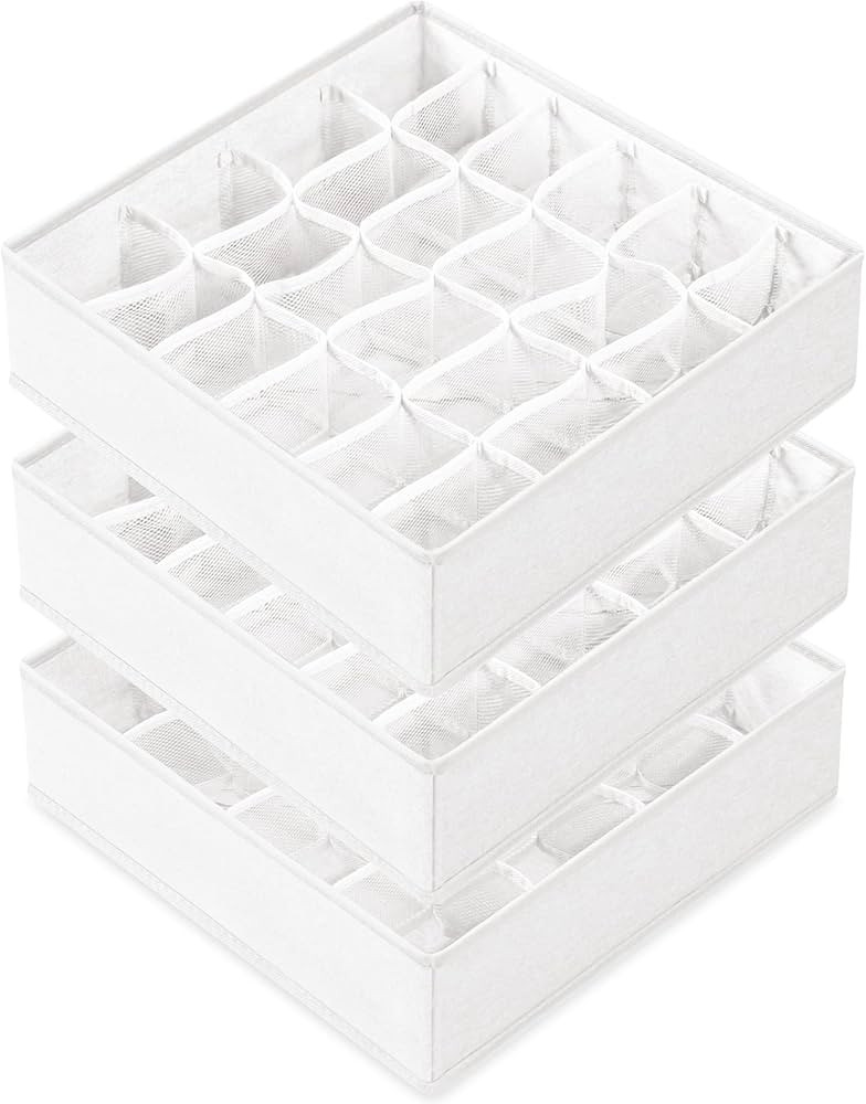 Criusia 3 Pack Sock Underwear Drawer Organizer Dividers, 64 Cell Fabric Foldable Cabinet Closet O... | Amazon (US)