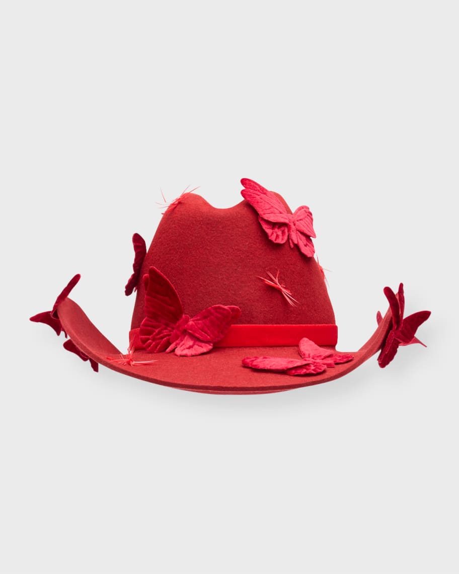Gigi Burris Britney Butterfly Applique Felt Cowboy Hat | Neiman Marcus