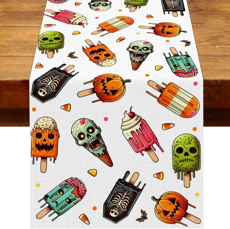 Summerween Table Runner Spooky Popsicle Skull Ice Cream Party Decoration Pumpkin Candy Corn Home ... | Amazon (US)