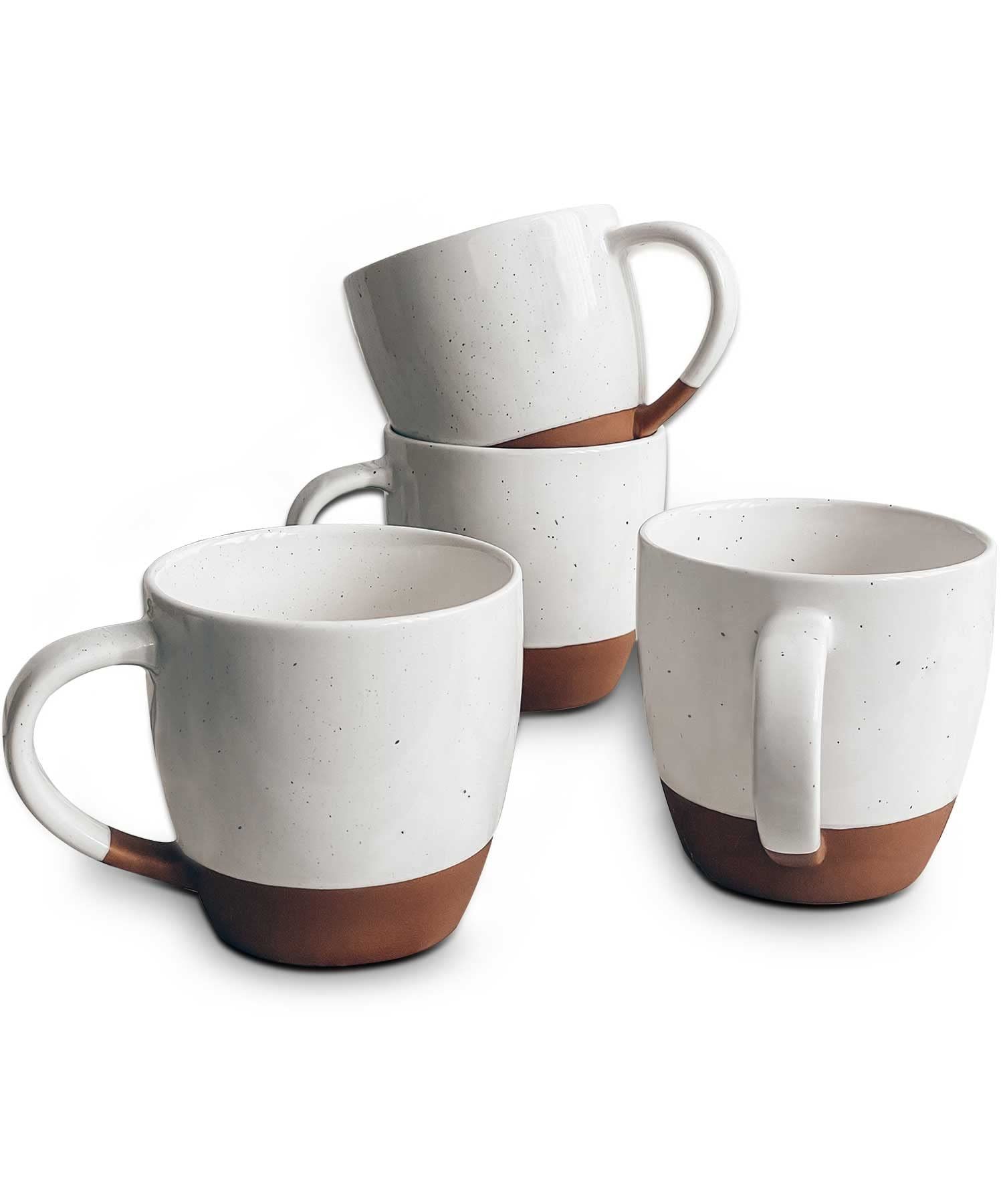 Mora Ceramic Large Latte Mug Set of 4, 16oz - Microwavable, Porcelain Coffee Cups With Big Handle - Modern, Boho, Unique Style For Any Kitchen. Microwave Safe Stoneware - Vanilla White | Amazon (US)