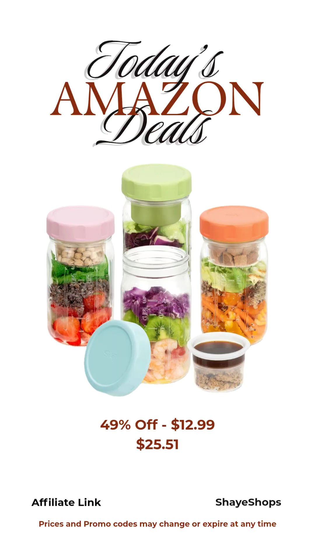 4 Pack Glass Salad Jars with Lids Meal Prep, Wet/Dry SeparationPink/Orange/Sky Blue/Olive Green, Leakproof, Two Small Built-in Cups for Salad Dressing and Dry Ingredients, 32oz Mason Jars

#LTKSaleAlert #LTKHome