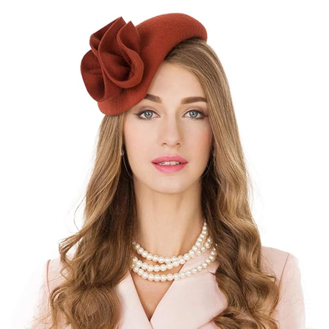 F FADVES Flower Womens Dress Fascinator Wool Felt Fedora French Pillbox Hat Party Wedding Teardro... | Amazon (US)
