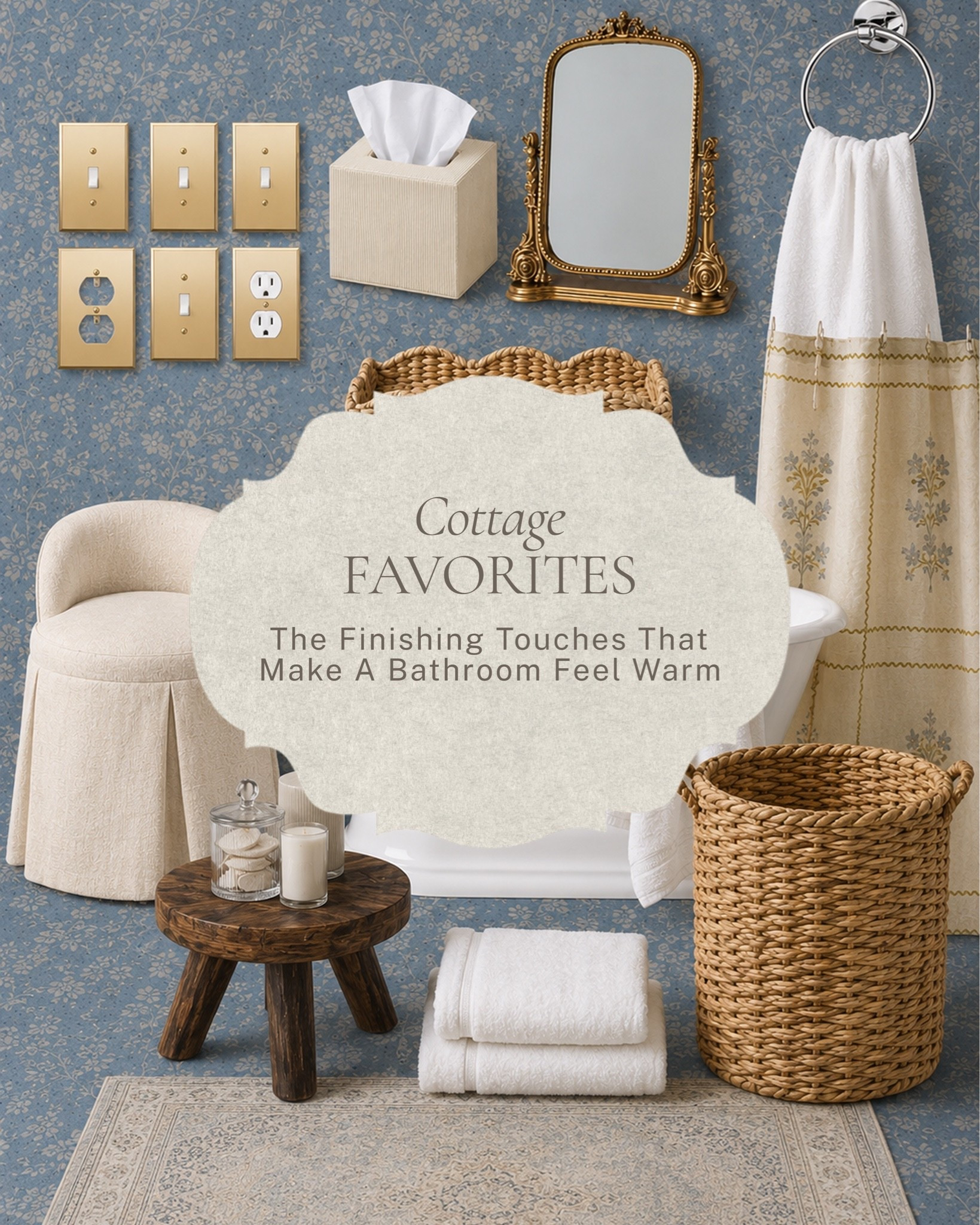The details that make a bathroom feel like more than just a bathroom ✨ 

A few cottage favorites, a gilded vanity mirror, woven baskets, a skirted stool, and those warm finishing touches that make every corner feel considered and completely intentional. 

All linked here 🤍 

#LTKhome