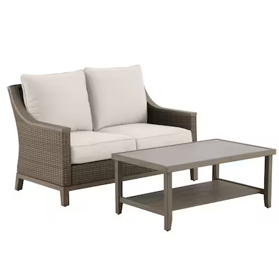 allen + roth Rosedale 2-Piece Wicker Patio Conversation Set with Cream Cushions | Lowe's