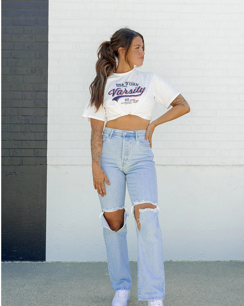 Griffin Super High Rise Destroyed Dad Jean | Lovely + Blush