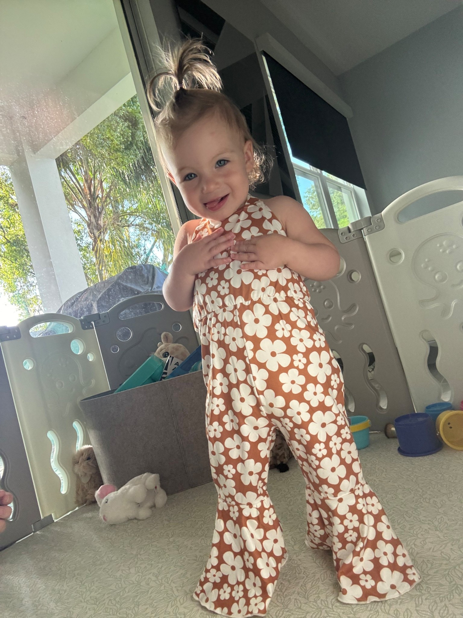 Cute fall baby outfit! Toddler Jumpsuits are my favorite look right now! This one is sooo soft! With flare legs and a halter style top that ties around the neck. * true to size 

#LTKBaby #LTKFindsUnder50 #LTKKids