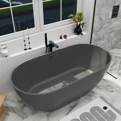 59" Freestanding Solid Surface Stone Resin Soaking Bathtub, Oval-Shaped Design with Overflow, Elegant Centerpiece for Modern Bathrooms | Wayfair North America