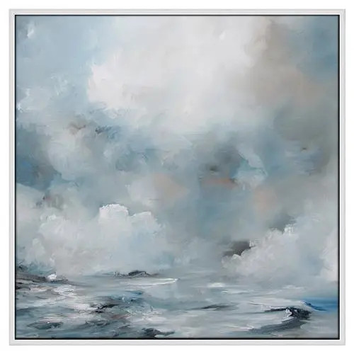 Keira Coastal Beach Blue Abstract Silver Frame Painting | Kathy Kuo Home