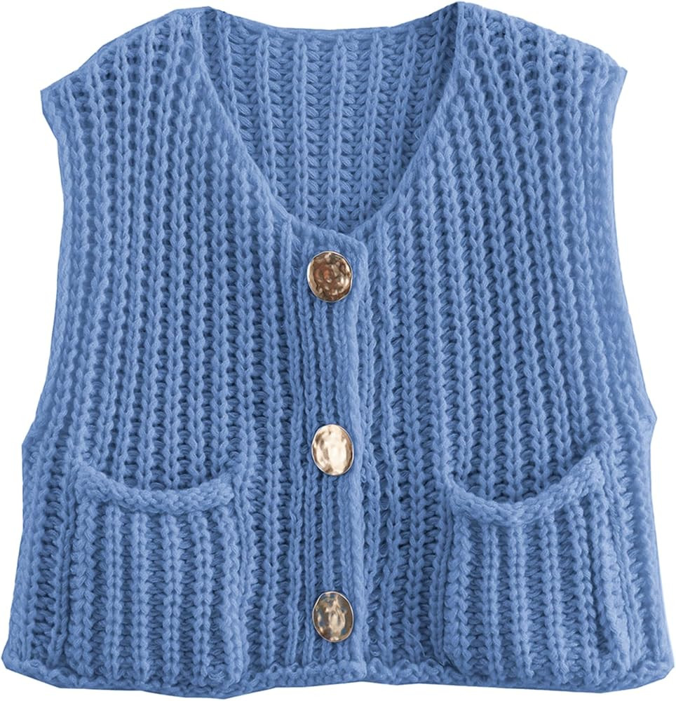 Hixiaohe Womens Crochet Chunky Knit Top Sleeveless Button Down Crop Tops Trendy Cardigan Sweater ... | Amazon (US)