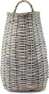 AuldHome Wall Hanging Pocket Basket; Woven Wicker Rustic Farmhouse Gray Washed Long Basket; 17 x ... | Amazon (US)
