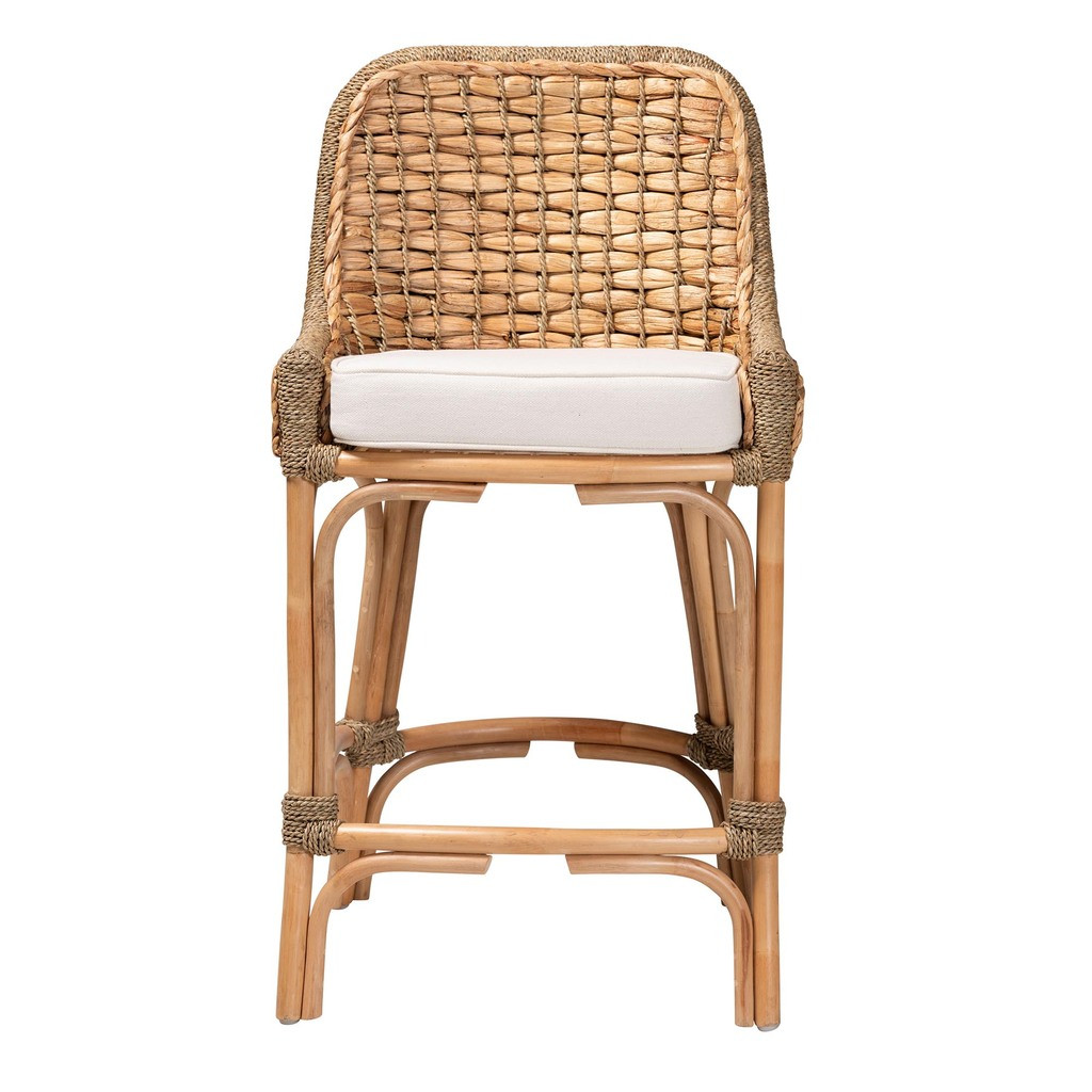 Kyle Woven Rattan Counter Stool with Cushion In Natural Brown and White | 1stopbedrooms