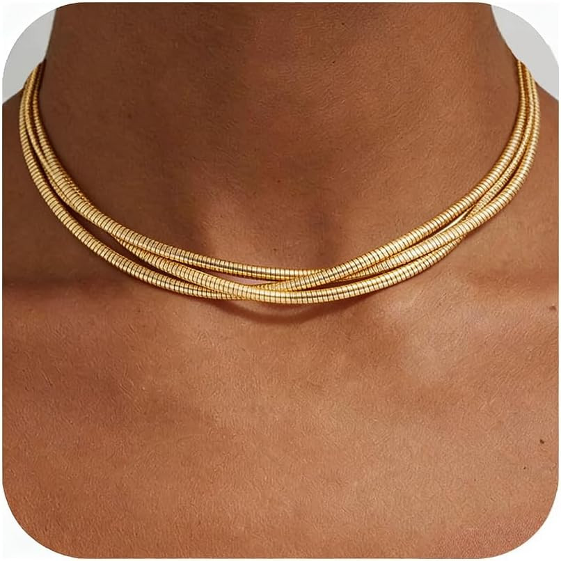 Chunky Gold Necklace Wrap Gold Choker Necklace for Women Gold Statement Necklace Lightweight Non-Tarnish Silver/Gold Collar Necklace Valentines Day Gifts for Her | Amazon (US)