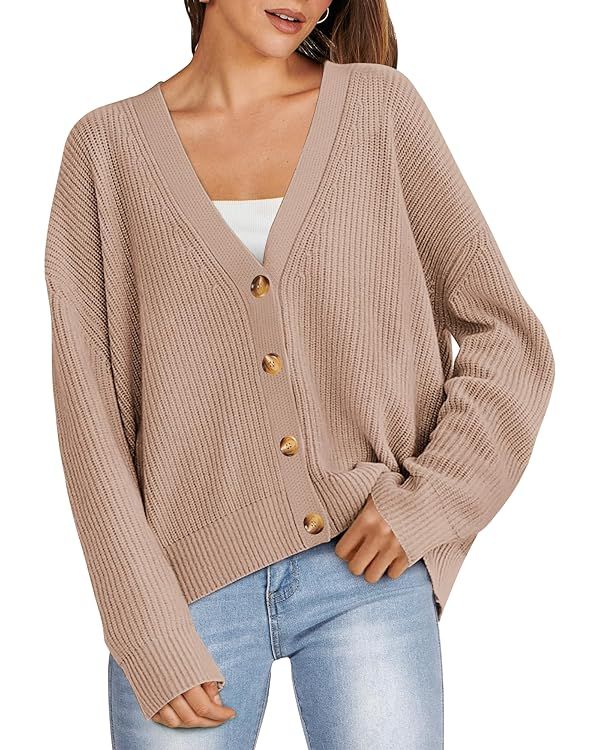 ANRABESS Women Cardigan Sweaters 2024 Fall Oversized Button Open Front Knit Lightweight Cardigans... | Amazon (US)
