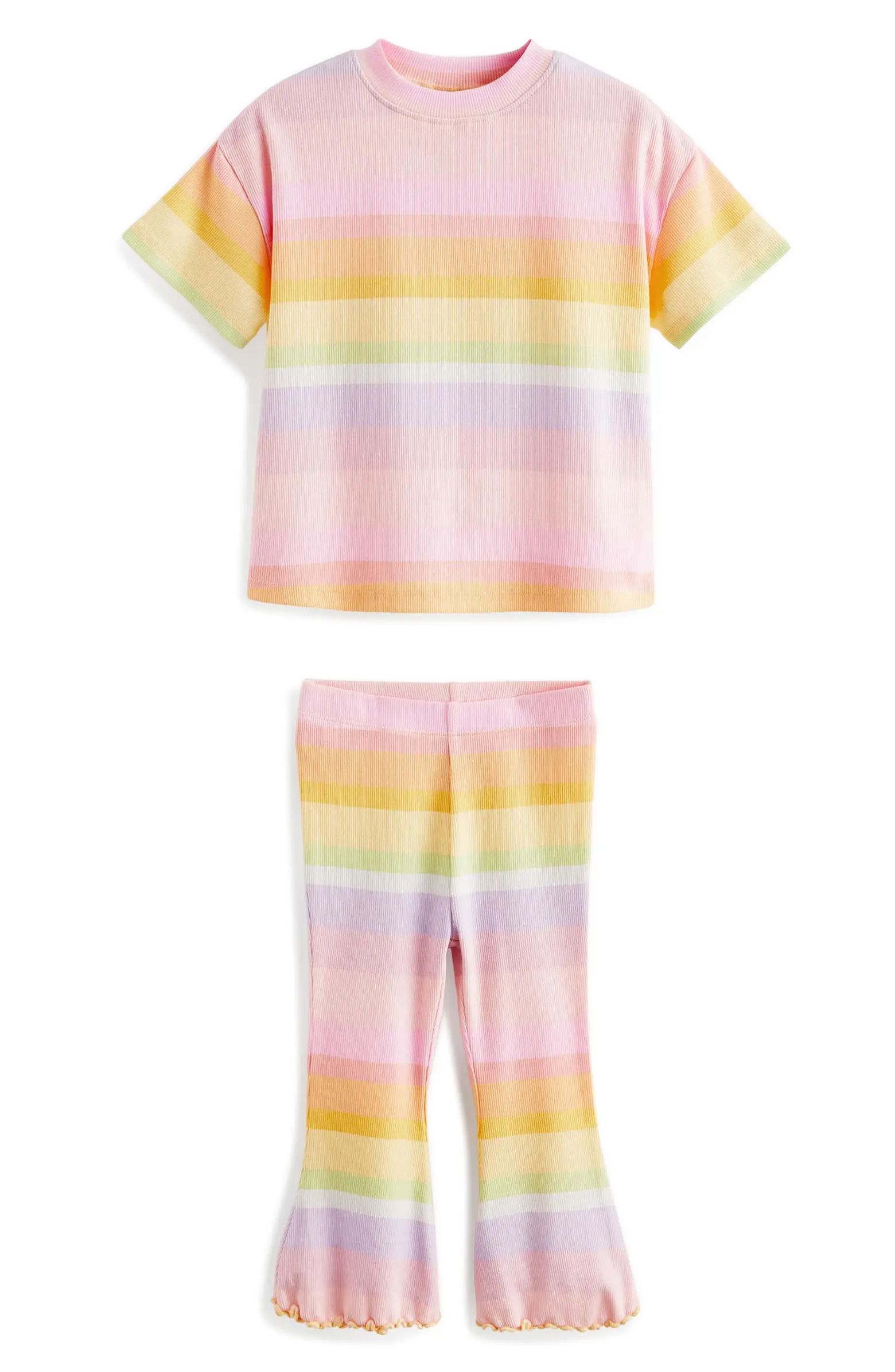 Kids' Rainbow Stripe Cotton T-Shirt & Leggings Set | Nordstrom