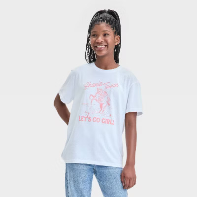 Girls' Shania Twain 'Let's Go Girls' Oversized Graphic T-Shirt - White | Target