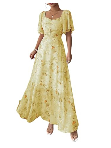 Floerns Women's Butterfly Short Sleeve Boho Maxi Dress Sweetheart Neck Vacation A Line Dresses Ye... | Amazon (US)