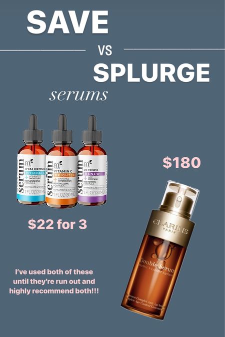 Save vs Splurge on serums !! I’ve used both these art naturals and clarins serums and they’re both incredible - just depends on your price point!! 