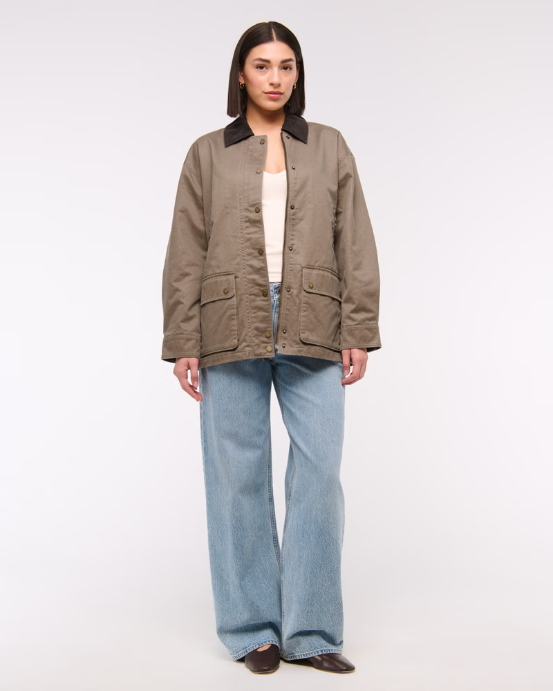 Women's Mid-Length Waxed Barn Jacket | Women's Coats & Jackets | Abercrombie.com | Abercrombie & Fitch (US)
