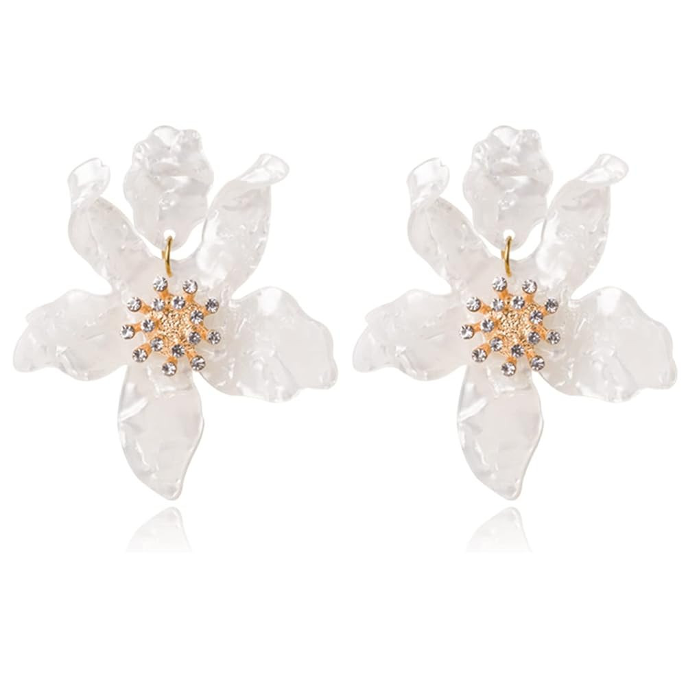 Unique Bohemian Oversized Acrylic Resin Flower Dangle Drop Earrings Summer Retro Large Sparkly Ha... | Amazon (US)