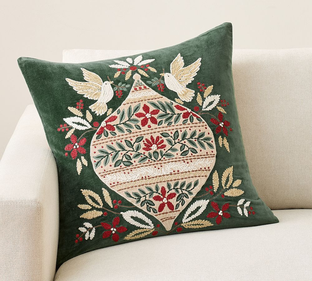Winter Ornament Embroidered Pillow | Pottery Barn (US)